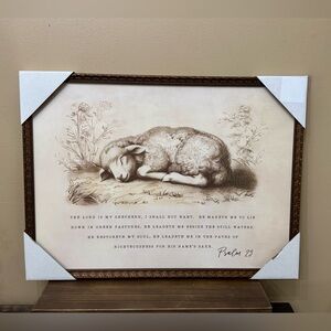 Framed Psalm 23 Art with Lamb Illustration